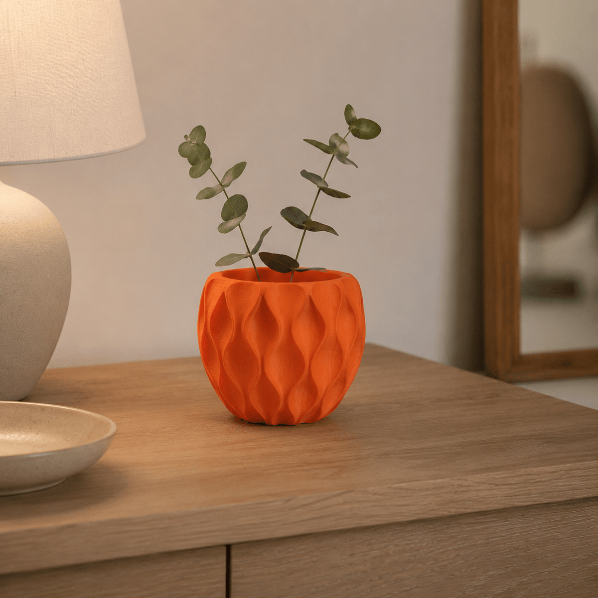 Cache-pot design orange à motif ondulé Ø 9 cm pour bureau