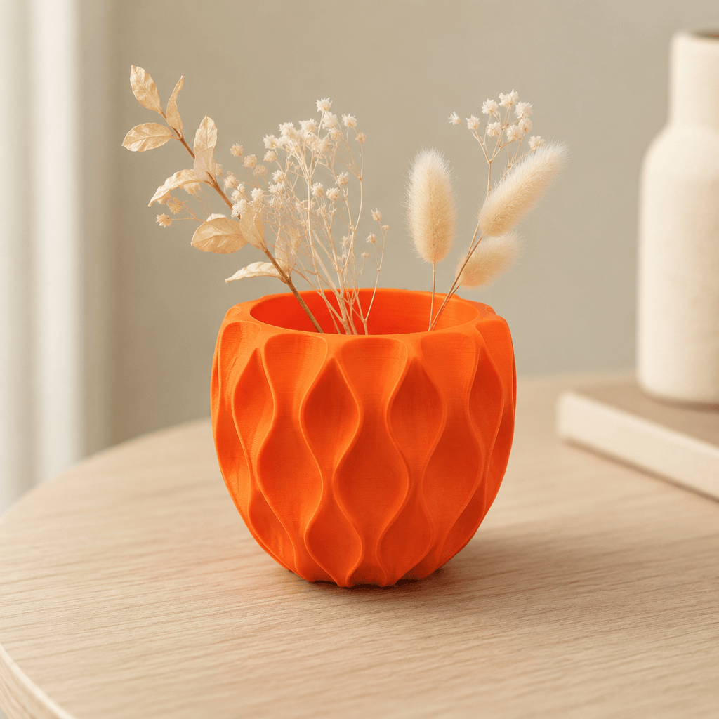 Cache-pot design orange à motif ondulé Ø 9 cm pour bureau