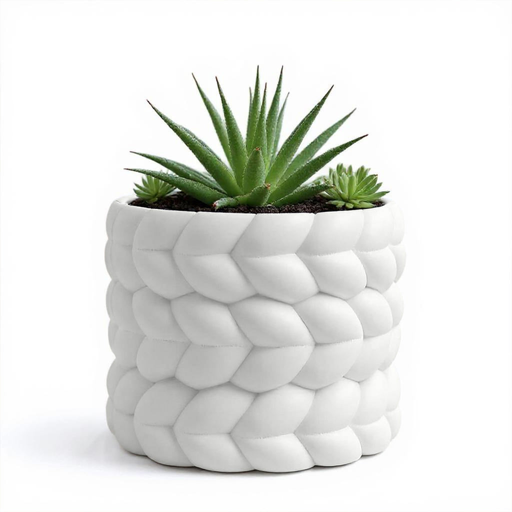 Cache-pot design à relief tressé Ø 18 cm — 7 coloris mats