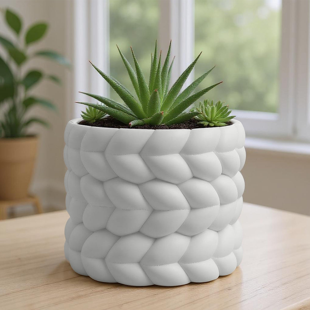 Cache-pot design à relief tressé Ø 18 cm — 7 coloris mats