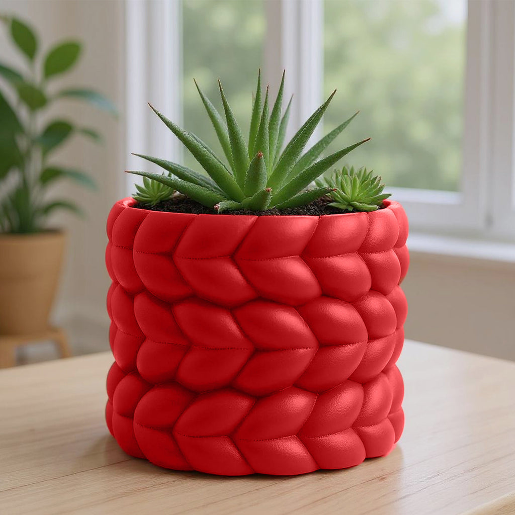 Cache-pot design à relief tressé Ø 18 cm — 7 coloris mats