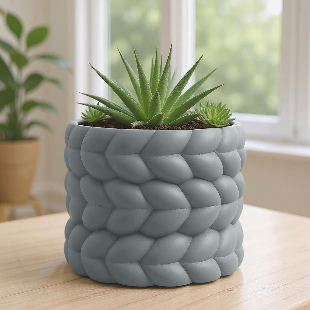 Cache-pot design à relief tressé Ø 18 cm — 7 coloris mats