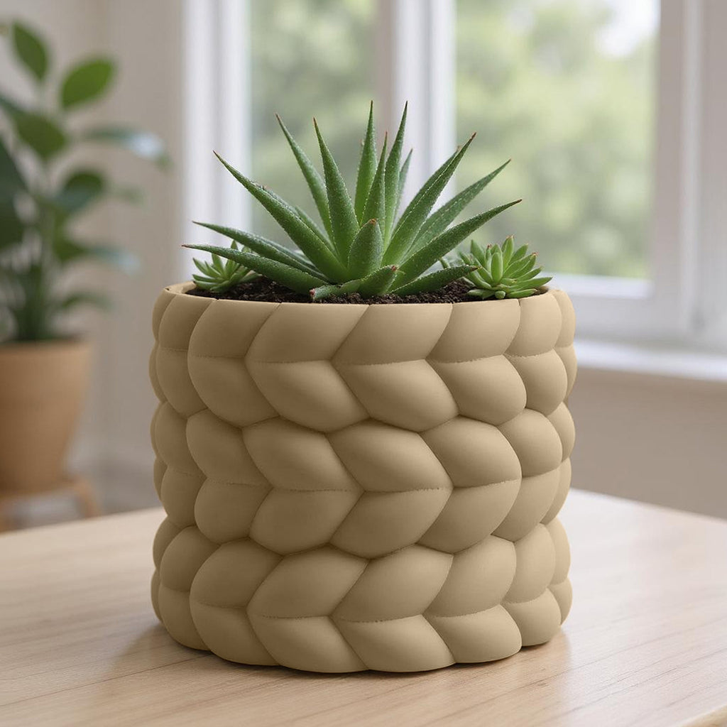 Cache-pot design à relief tressé Ø 18 cm — 7 coloris mats