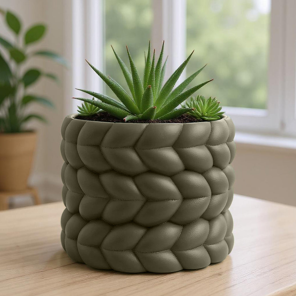 Cache-pot design à relief tressé Ø 18 cm — 7 coloris mats