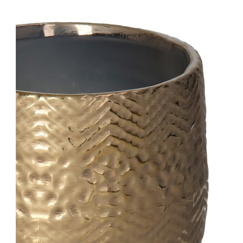 Cache-pot doré en céramique à relief martelé Ø 12 cm pour plantes