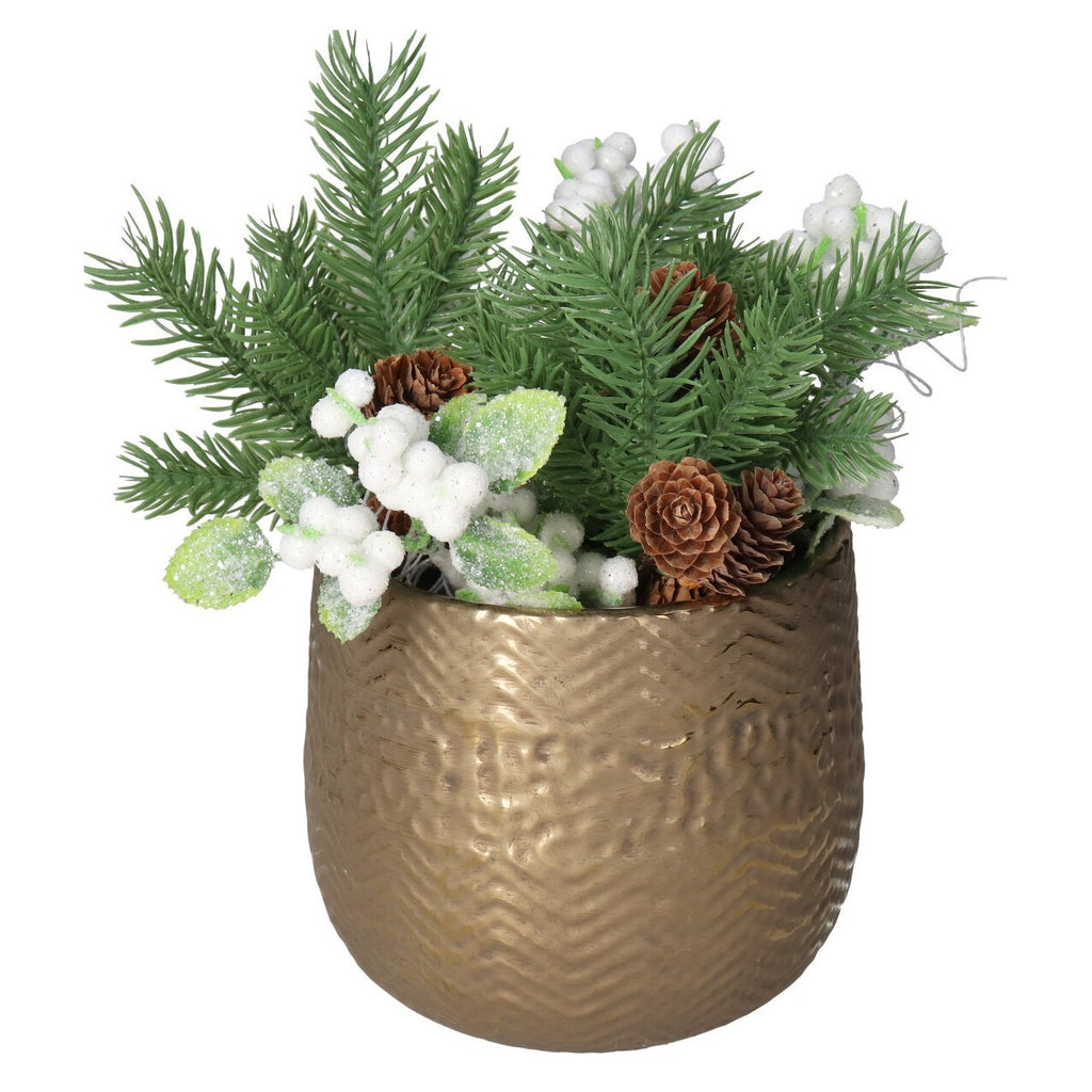 Cache-pot doré en céramique à relief martelé Ø 12 cm pour plantes