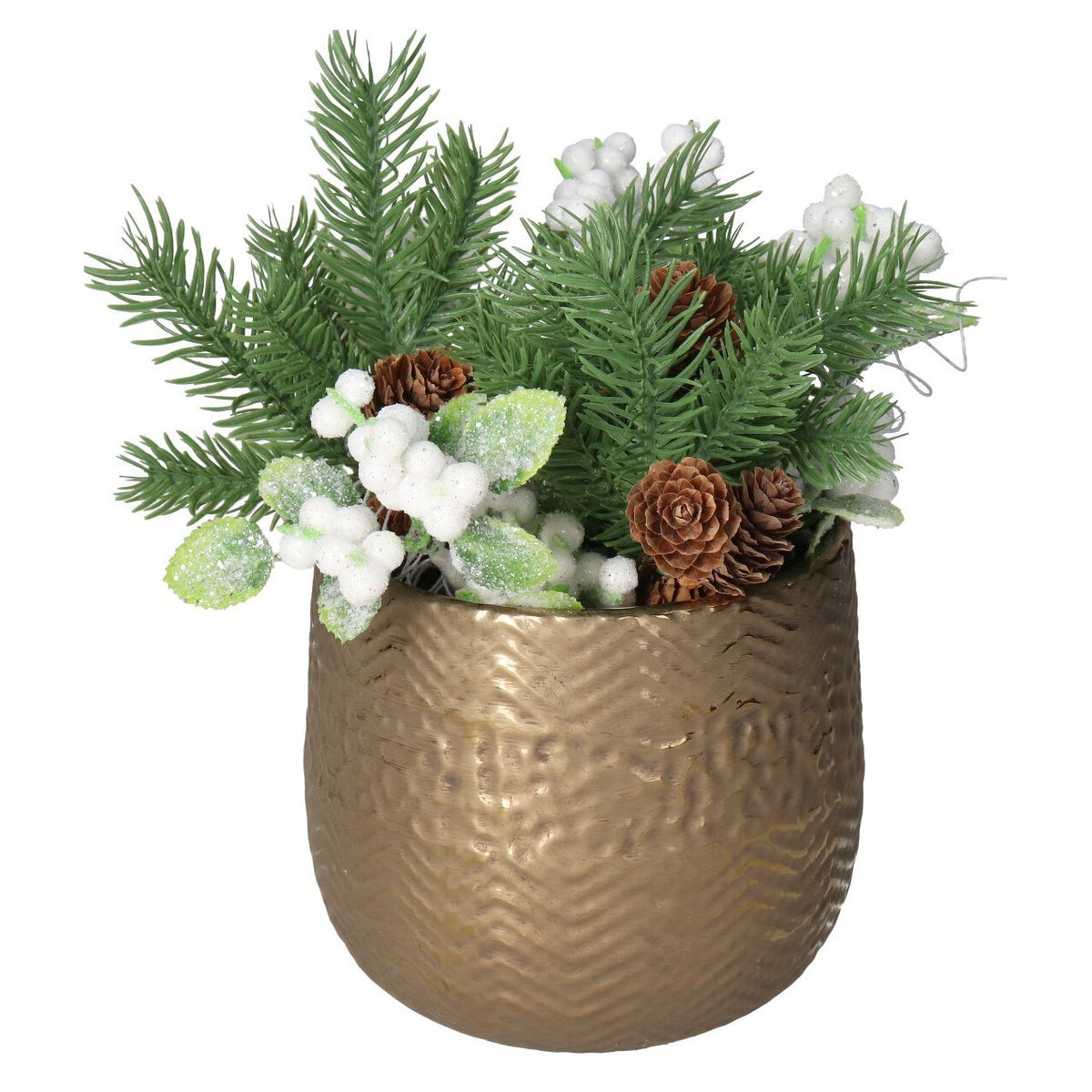 Cache-pot doré en céramique à relief martelé Ø 12 cm pour plantes