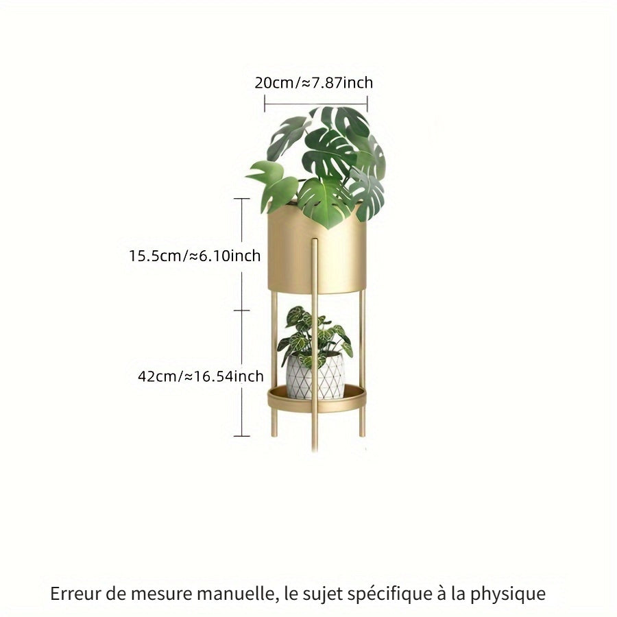 Cache-pot doré sur pied en métal Ø 20 cm - double niveau