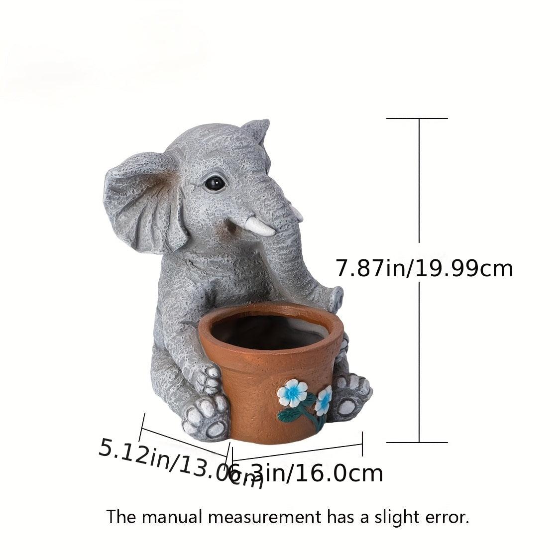 Cache-pot éléphant gris en résine — déco jardin et balcon