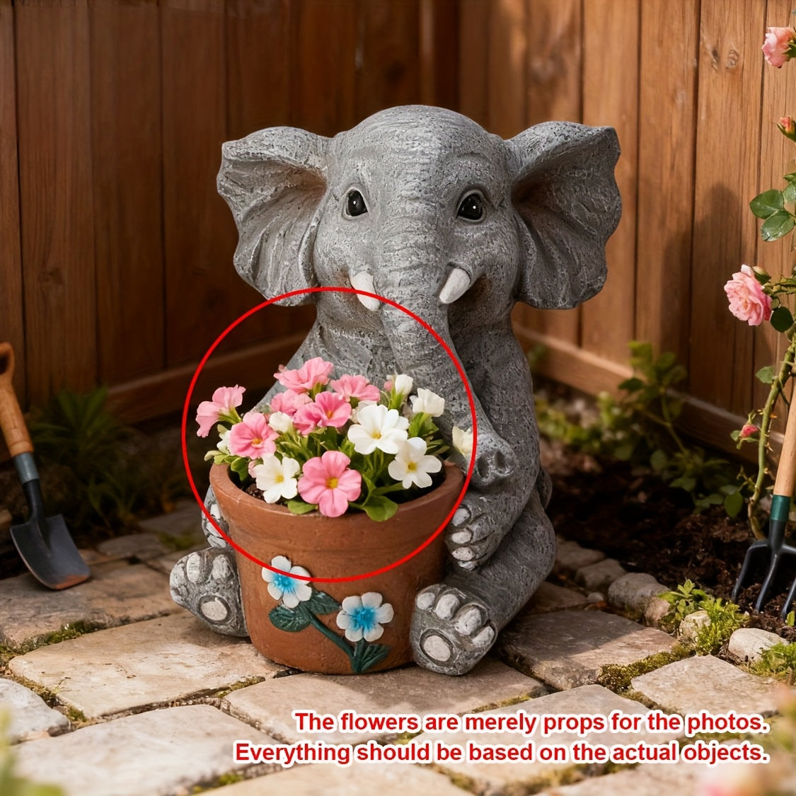 Cache-pot éléphant gris en résine — déco jardin et balcon