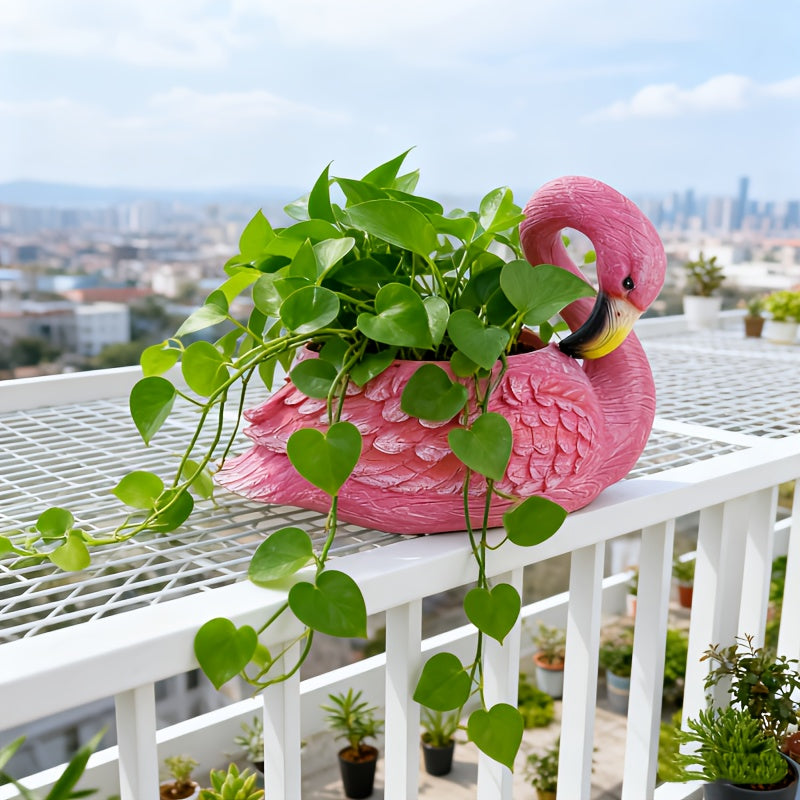 Cache-pot flamant rose en résine 30 cm — déco balcon et jardin
