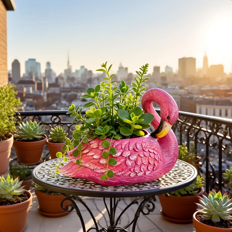 Cache-pot flamant rose en résine 30 cm — déco balcon et jardin