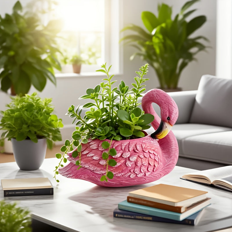 Cache-pot flamant rose en résine 30 cm — déco balcon et jardin