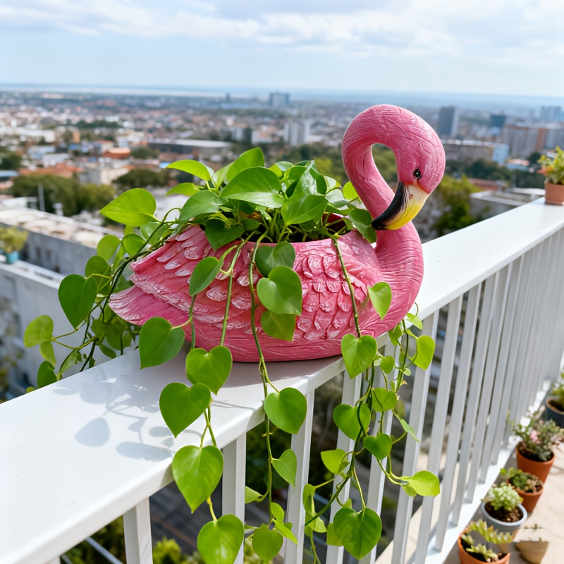 Cache-pot flamant rose en résine 30 cm — déco balcon et jardin