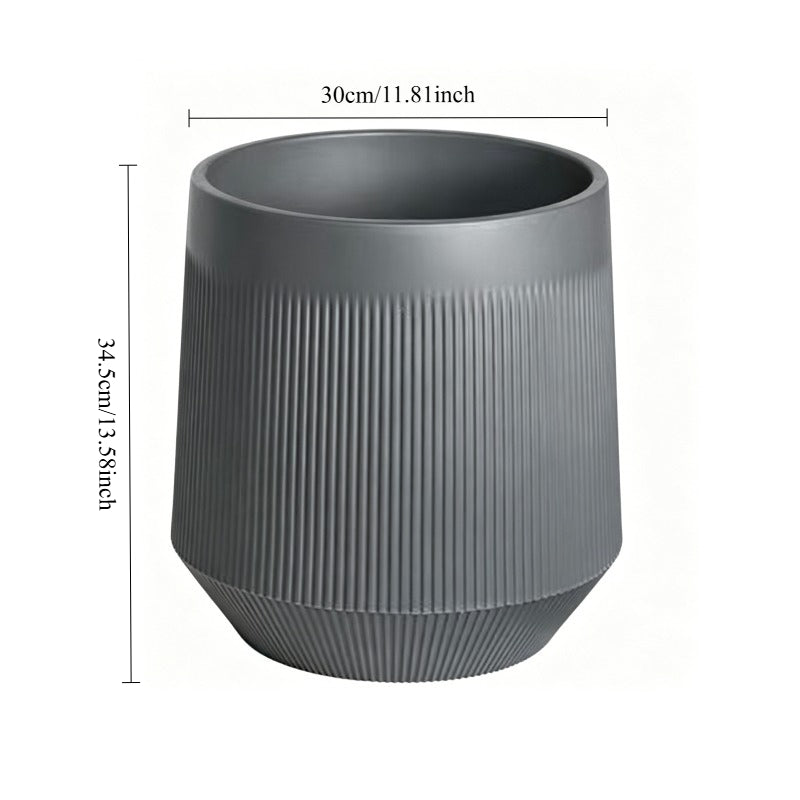 Cache-pot gris à nervures Ø 30 cm — grand format résine