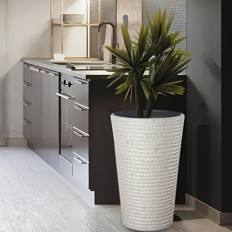 Cache-pot haut blanc effet pierre Ø 28 cm avec soucoupe