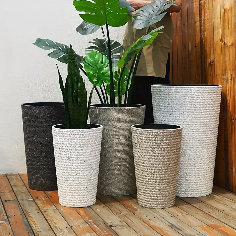 Cache-pot haut blanc effet pierre Ø 28 cm avec soucoupe