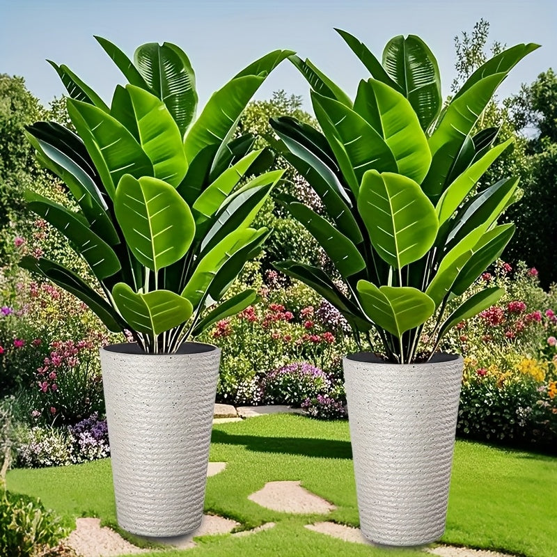 Cache-pot haut blanc effet pierre Ø 28 cm avec soucoupe