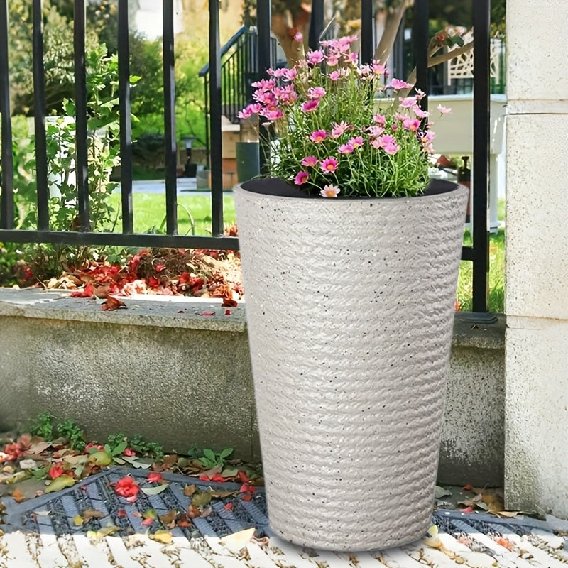 Cache-pot haut blanc effet pierre Ø 28 cm avec soucoupe