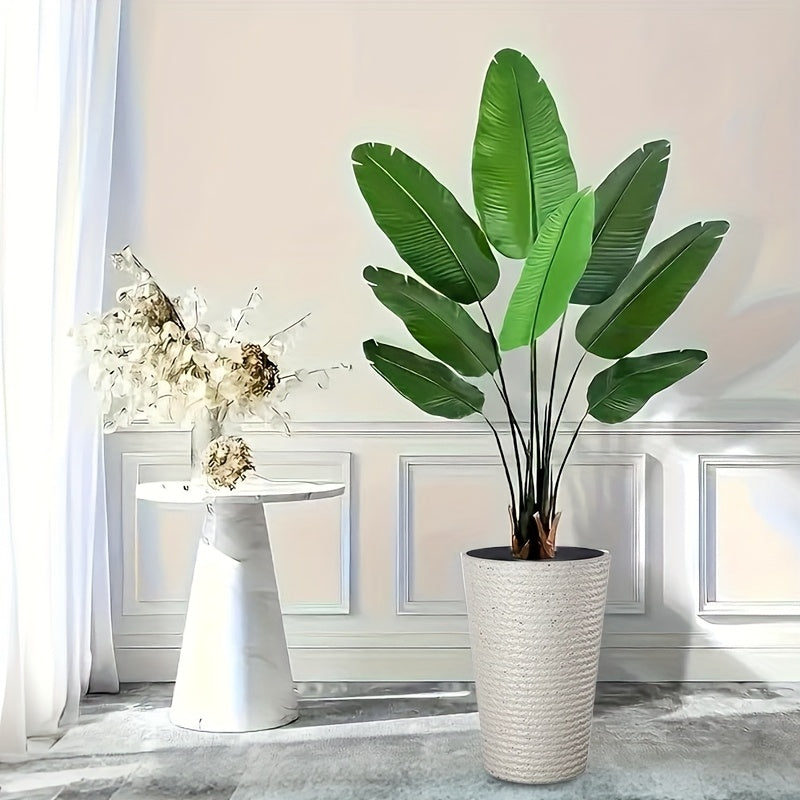 Cache-pot haut blanc effet pierre Ø 28 cm avec soucoupe