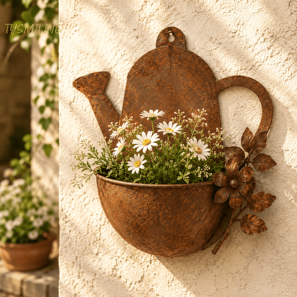 Cache-pot mural en forme d'arrosoir en métal vieilli 22x28 cm