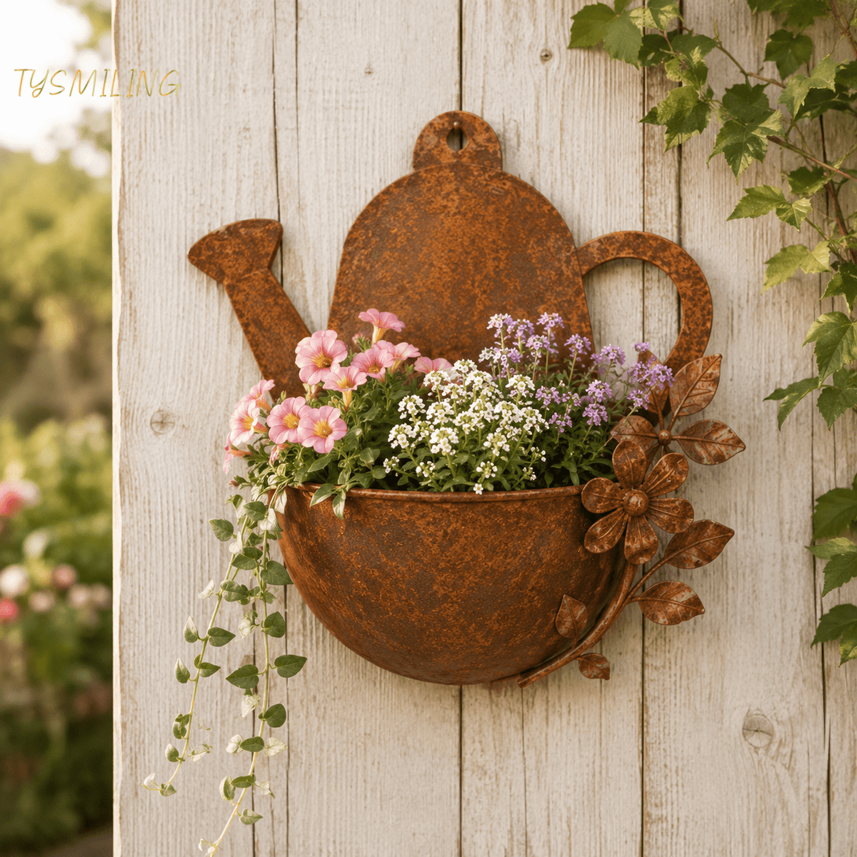 Cache-pot mural en forme d'arrosoir en métal vieilli 22x28 cm