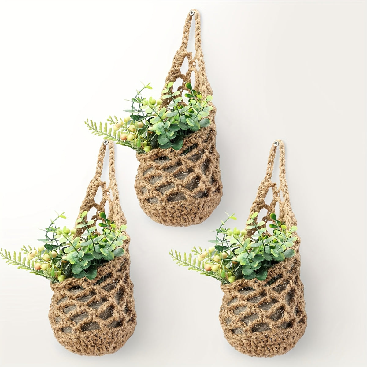 Cache-pot mural en corde tressée — lot de 3, Ø 15 cm écru