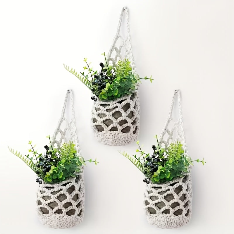 Cache-pot mural en jute crocheté — Lot de 2, style bohème