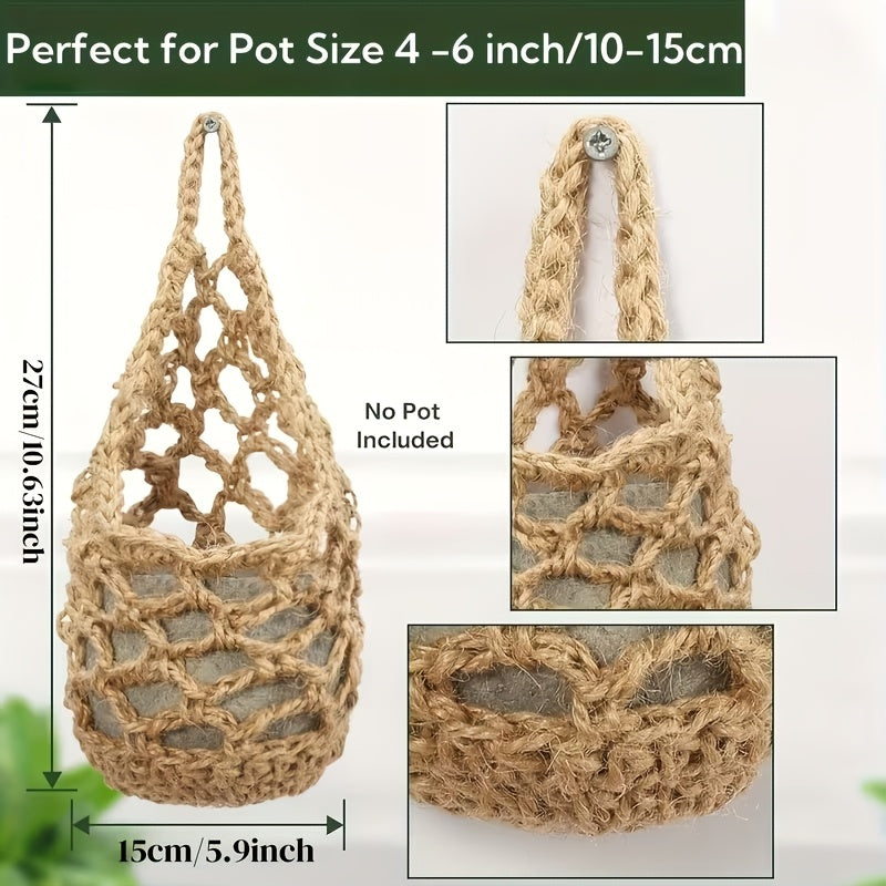 Cache-pot mural en jute crocheté — Lot de 2, style bohème