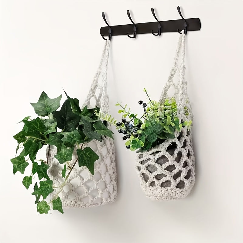 Cache-pot mural en jute crocheté — Lot de 2, style bohème