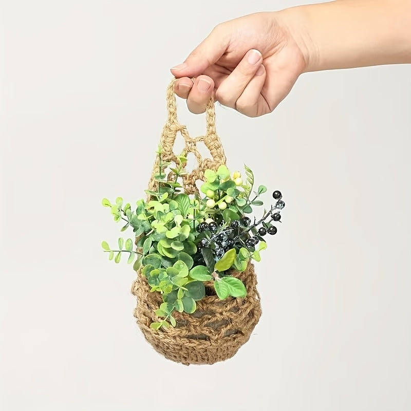 Cache-pot mural en jute crocheté — Lot de 2, style bohème