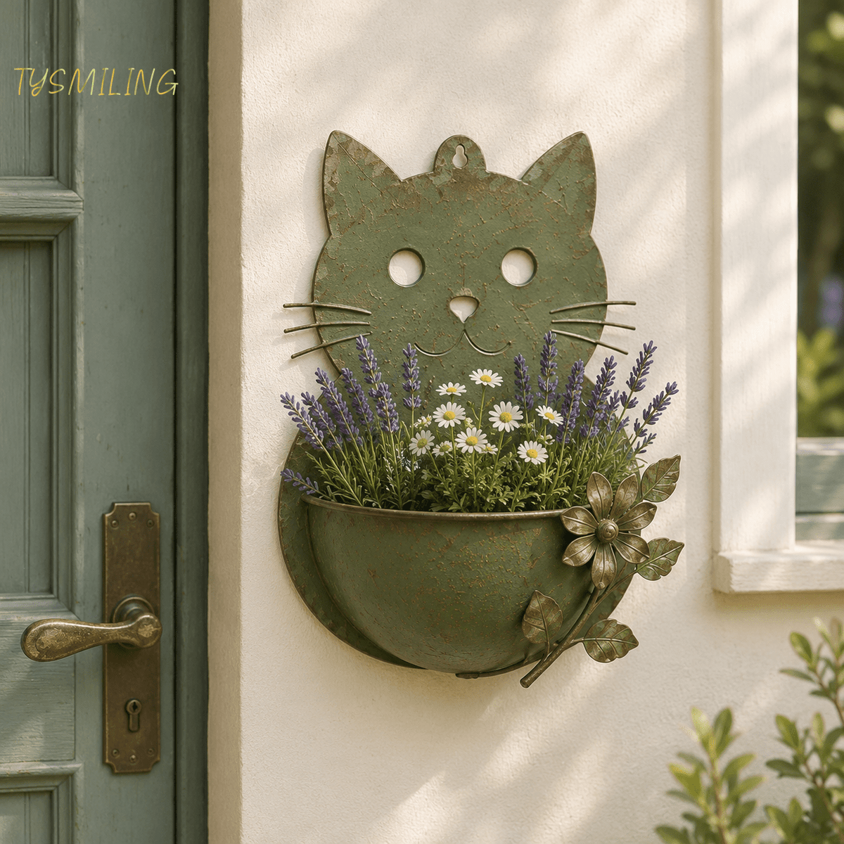 Cache-pot mural en métal en forme de chat 22x26 cm - Vintage