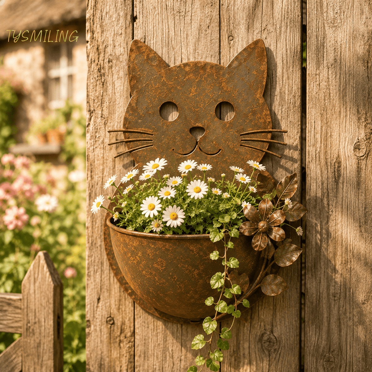 Cache-pot mural en métal en forme de chat 22x26 cm - Vintage