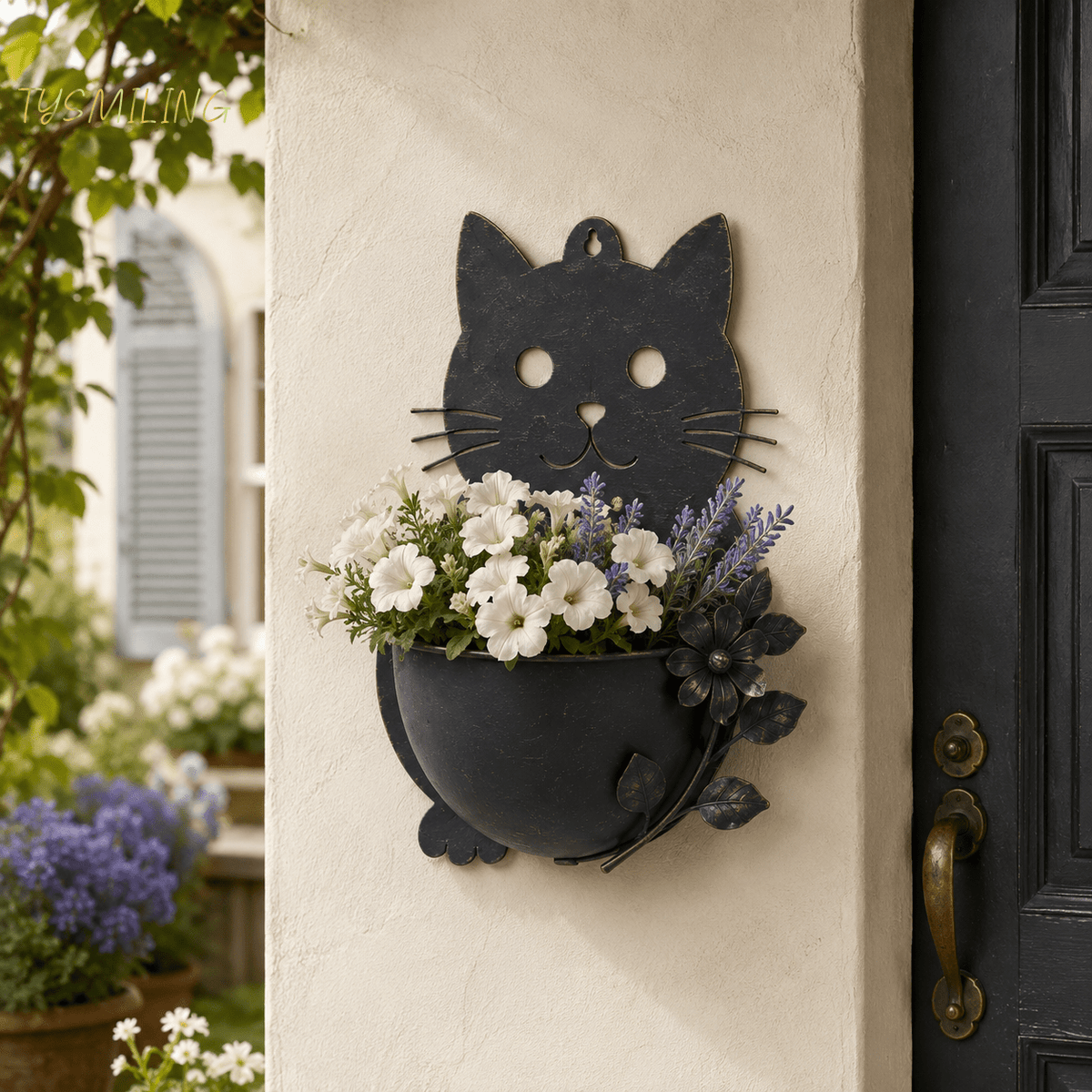 Cache-pot mural en métal en forme de chat 22x26 cm - Vintage