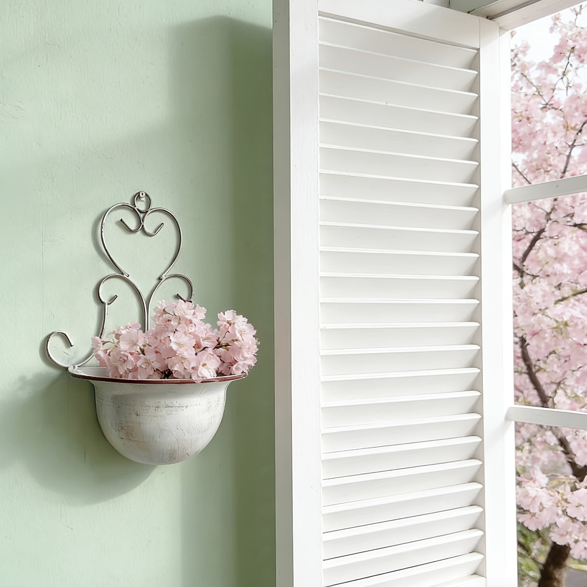 Pot de fleurs mural - blanc vintage