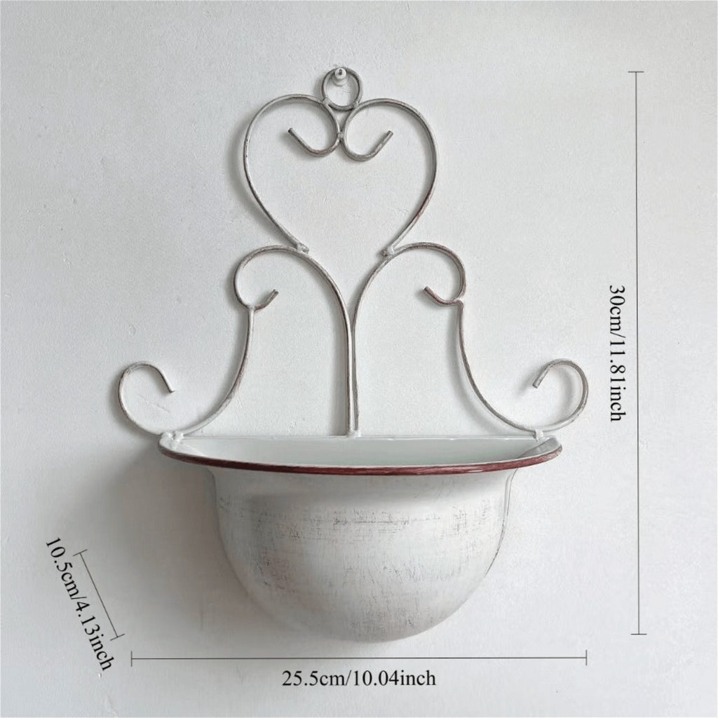 Cache-pot mural en métal vintage 26 cm, demi-lune à fixer