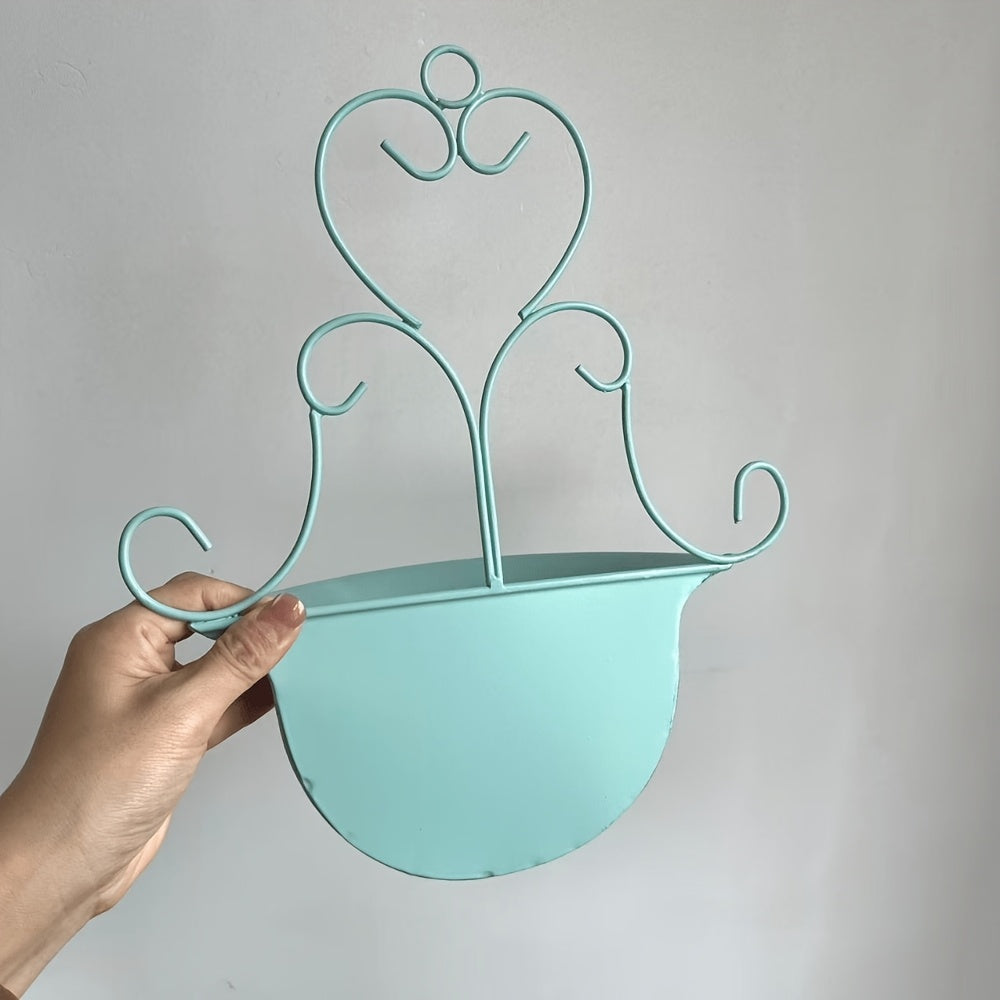 Cache-pot mural en métal vintage 26 cm, demi-lune à fixer