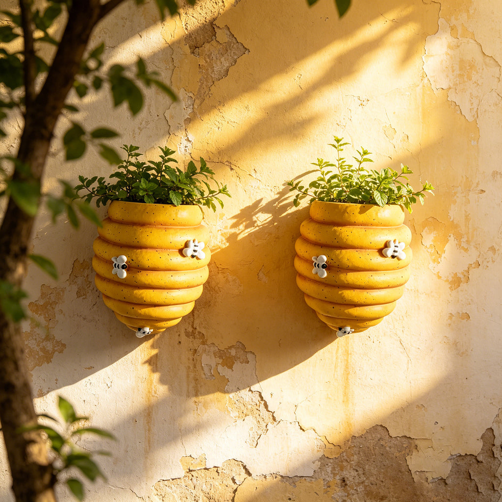 Cache-pot mural ruche d'abeille en céramique, lot de 2 ou 3