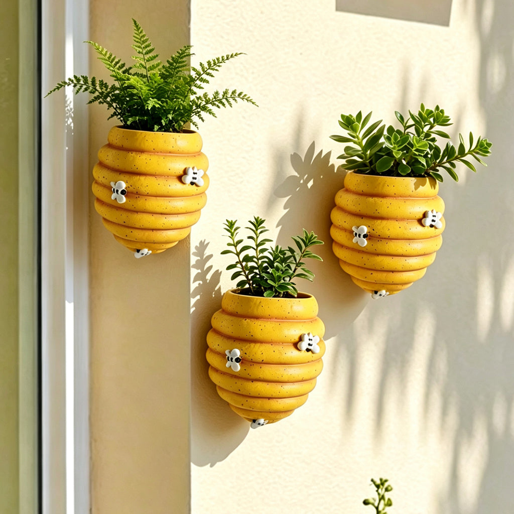 Cache-pot mural ruche d'abeille en céramique, lot de 2 ou 3