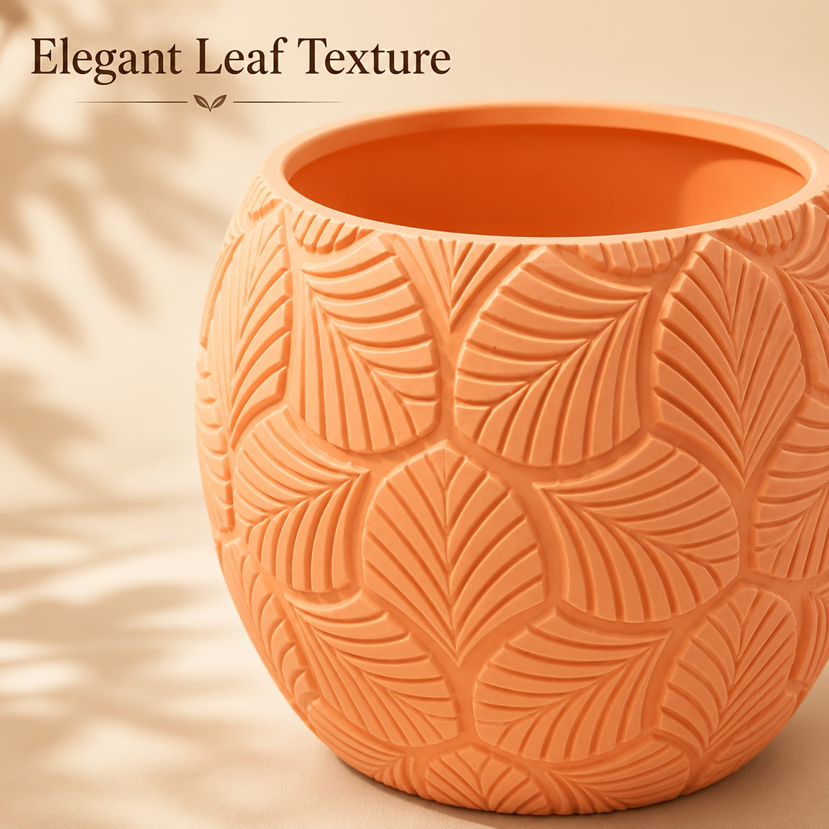 Cache-pot orange Ø 10 cm en relief feuillage, style vintage