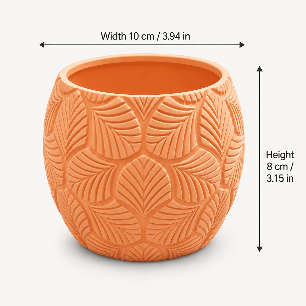 Cache-pot orange Ø 10 cm en relief feuillage, style vintage