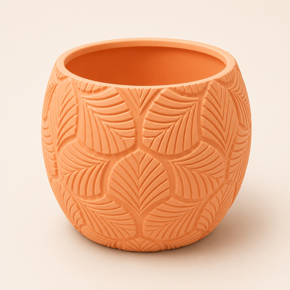 Cache-pot orange Ø 10 cm en relief feuillage, style vintage