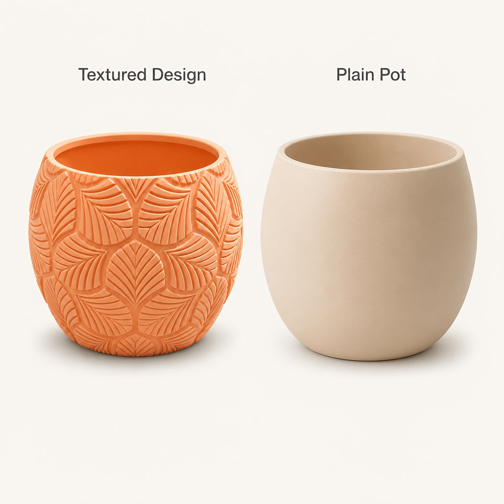 Cache-pot orange Ø 10 cm en relief feuillage, style vintage