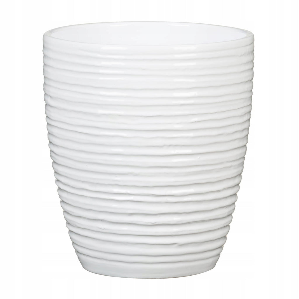 Cache-pot pour orchidée en céramique blanche côtelée H 15 cm
