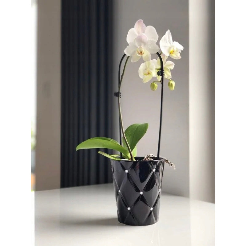 Cache-pot pour orchidée en céramique noire à strass Ø 13 cm
