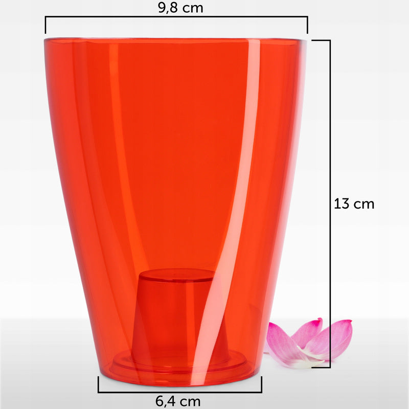 Cache-pot orchidée rouge transparent en plastique 10x10x13 cm