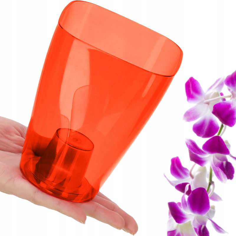Cache-pot orchidée rouge transparent en plastique 10x10x13 cm