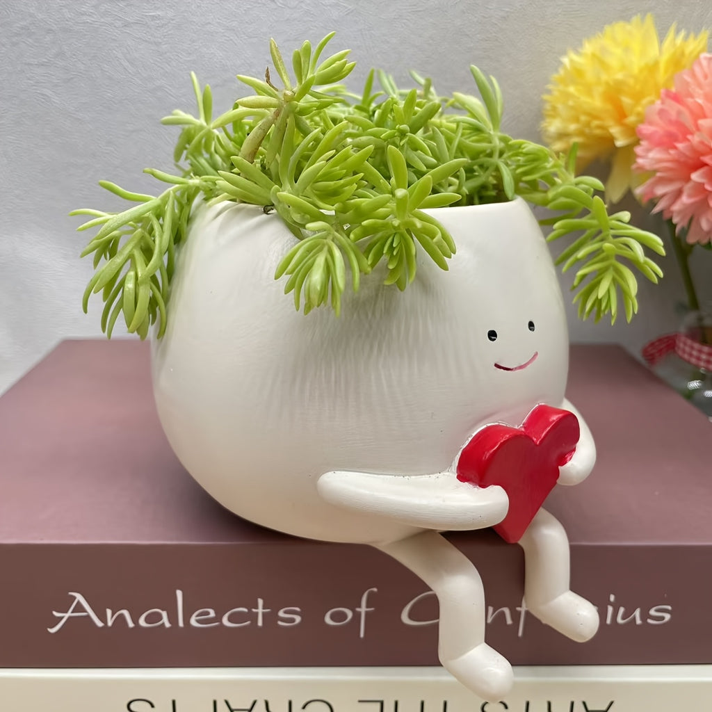 Cache-pot original Ø 12 cm - Personnage assis au cœur rouge