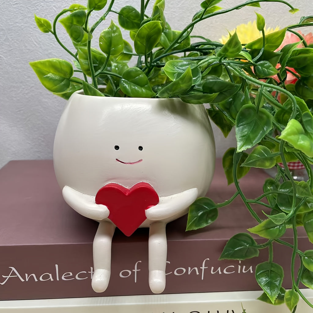 Cache-pot original Ø 12 cm - Personnage assis au cœur rouge