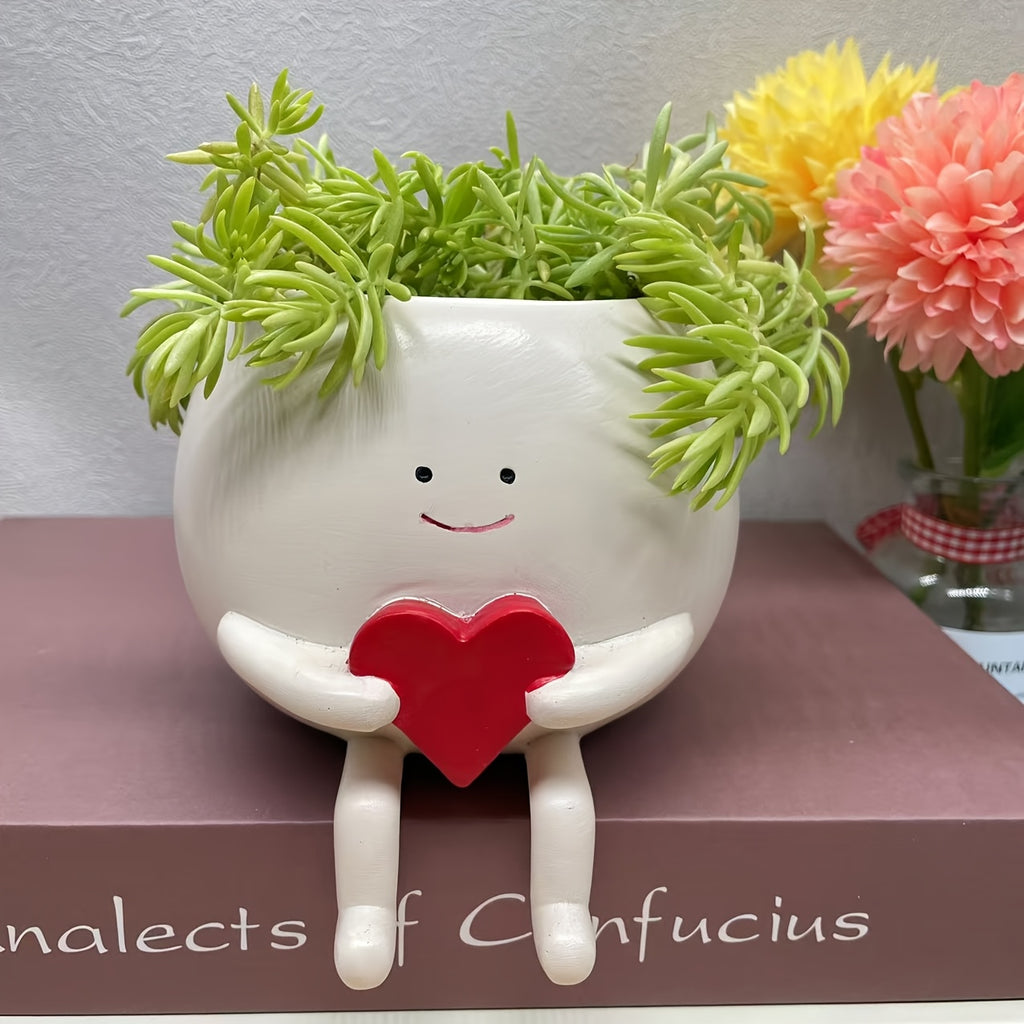 Cache-pot original Ø 12 cm - Personnage assis au cœur rouge